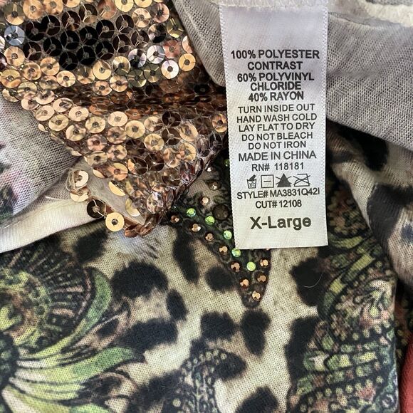 BLEU Rhinestone Sequin Sublimation Print Handkerchief Hemline Tunic Top - Picture 6 of 6